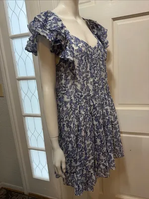 Isabel Marant Étoile Godrana Flutter-Sleeve Blue Floral Ruffle-Sleeve Dress S 44 thumbnail 9