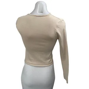 Zara Women's Cream Beige Twist Front One Shoulder Long Sleeve Knit Crop Top Sz S thumbnail 2