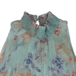 Alice + Olivia Annmarie Floral Smocked High Neck Tank Top Blue Multi Size S thumbnail 5