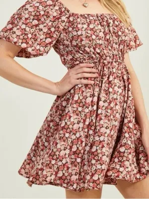 NWT Altar'd State Rochelle floral mini dress smocked bodice puff sleeves Sz S thumbnail 1