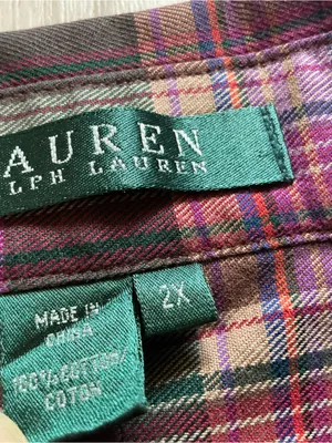 Ralph Lauren women’s plaid button down long sleeve shirt purple green size 2X thumbnail 5