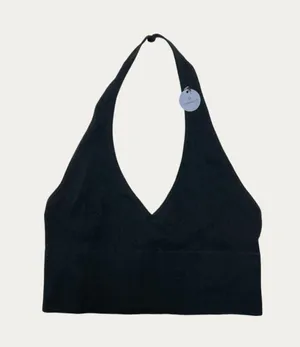 Bella Seamless Black Halter Crop Top Size M thumbnail 1