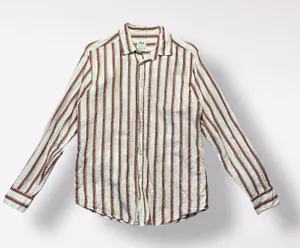 Zara Relaxed Fit Striped Long Sleeve Shirt Womens Size M Brown White‎ thumbnail 1