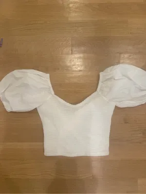 J. Crew White Puff-Sleeve Cropped Top thumbnail 3