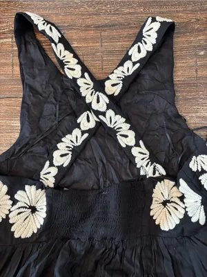 Anthropologie Floral Embroidered Maxi Dress Womens XS Black NWT Convertible Back thumbnail 6
