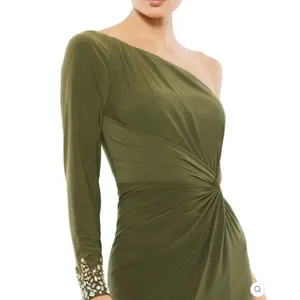 Mac Duggal 55696 Womens Olive ONE SLEEVE BEADED CUFF SIDE TWIST GOWN thumbnail 4