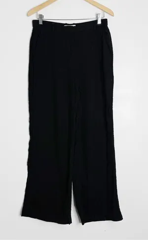 Abercrombie & Fitch Curve Love Wide Leg Linen Blend Pants Black 6R thumbnail 1