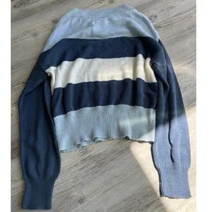 Lucky Brand Sweater Women Junior Blue And White‎ Striped Size Small #492 thumbnail 4