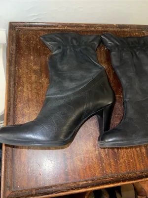 Worthington Black Mid-Calf Ruched Leather Heeled Boots - Sz 8.5M thumbnail 2