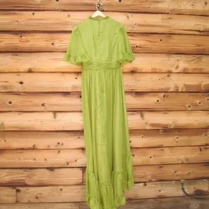 MAC DUGGAL Green Size 10 Ruffled Mock Neck Flutter Sleeve High Low Hem Gown Fla thumbnail 8