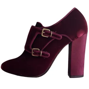 Tory Burch Carley Burgundy Velvet Double Buckle Block Heel Booties 6.5 thumbnail 1