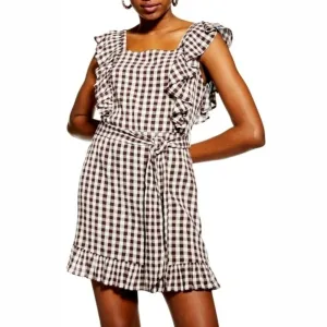 TOPSHOP Gingham Ruffle Mini Dress Sz‎ 8 thumbnail 8
