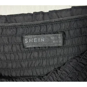 Smocked‎ Crop Top Black Square Neck Puff Sleeve Ruffle Trim Cottage Festival S thumbnail 6