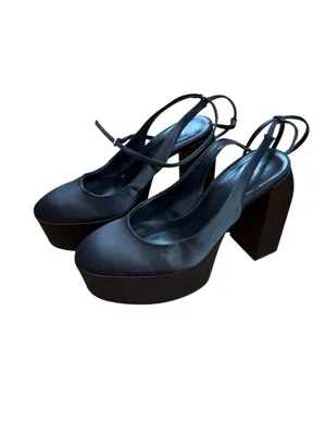 Zara Black Satin Platform Slingback Chunky Platform Heels Size 39 / 8.5 thumbnail 7