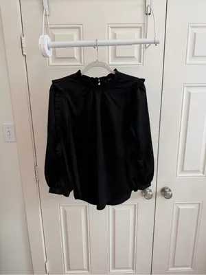 J. Crew Black Satin Ruffle-Trim Blouse thumbnail 2