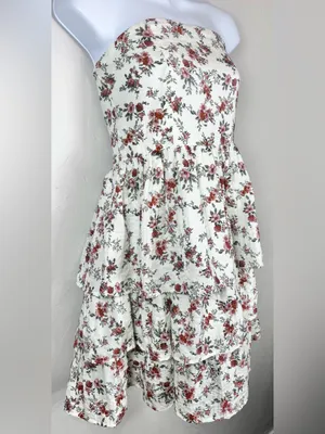 Altar'd State Ivory Strapless Floral Tiered Mini Dress Size Large thumbnail 4