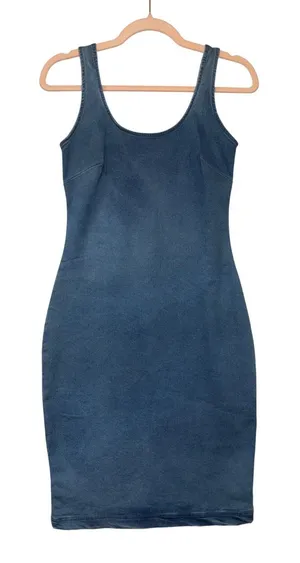 Derek Heart Womens Small Blue Denim Look Bodycon Dress Sleeveless‎ Mini NWOT thumbnail 1