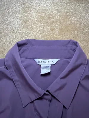 Athleta Purple Long Sleeve Button Front Shirt Size M Lightweight Travel Top thumbnail 7
