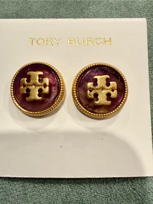 Tory Burch | Gold Plated Logo & Purple Enamel Stud Earrings thumbnail 4