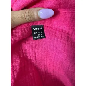 Hot Pink 100% Cotton Gauze Long Sleeve Button Down Shirt Shacket Women's S thumbnail 6