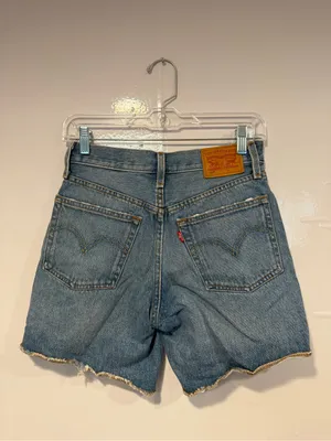 Classic Levi 501 button fly High-Rise Distressed Denim Shorts‎ - Blue thumbnail 4