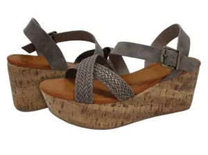 Shimmer by EDL Felicia Comfort Fit Sling Back Taupe Strappy Wedge Sandals Size 9 thumbnail 1