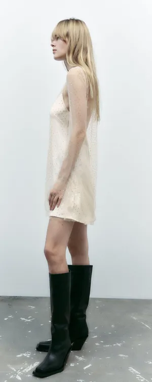 Zara NWT Gold Rhinestone Mini Dress thumbnail 5