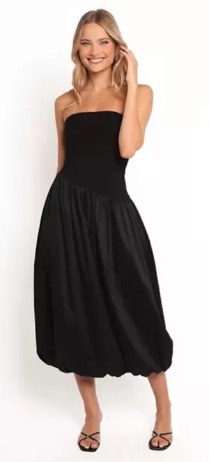 Petal & Pup Annalyse Strapless Bubble Hem Midi Dress Asymmetrical Bodice Size M thumbnail 1