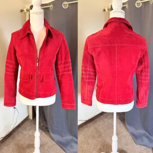 Olly London Moto Suede Zip Front Jacket Women Small Red thumbnail 15