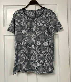 Free People Short Sleeve Snake-Print Tee in Gray and White thumbnail 1