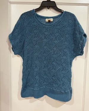 Sonoma Teal Crochet Knit Short Sleeve Top​ thumbnail 1
