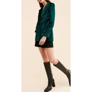 Free People Velvet Ashby Double Breasted Blazer Emerald Green XS Holiday thumbnail 3
