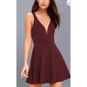 Lulus Womens Plum Believe In‎ Love Skater Open Strappy Back Dress Mini sz XL thumbnail 2