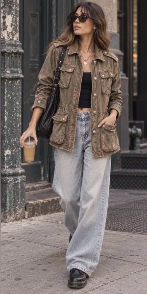 Free People Washed Olive Distressed Surplus Utility Jacket Pink Faded Small thumbnail 1
