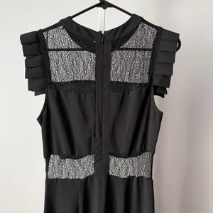 Guess sz S Black Maxi‎ Dress Lace Panel Ruffle Gown Goth Whimsigoth Romanic thumbnail 8