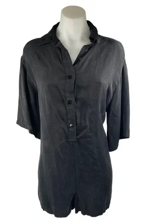 Zara Women's Black Button Front 3/4 Sleeve Wide Leg Shirt Jumpsuit Romper Size S thumbnail 1