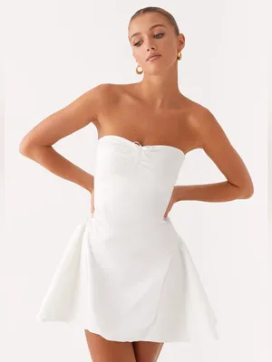 NWT Peppermayo Lucille Mini Dress strapless White bride engagement bow thumbnail 9
