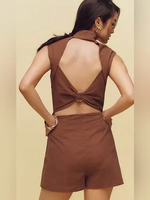 By Anthropologie Wrap Linen Playsuit thumbnail 3