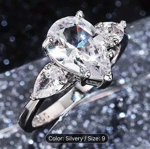 Elegant Promise Ring Inlaid Shining Evening Party Silver Ring thumbnail 1