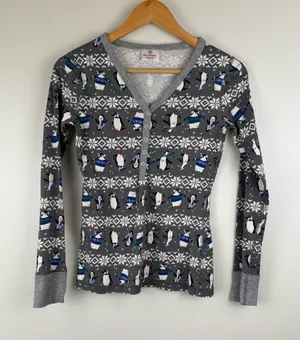 Hanna Andersson Women's Henley PJ Top In Organic Cotton Size XS Winter Penguins thumbnail 1