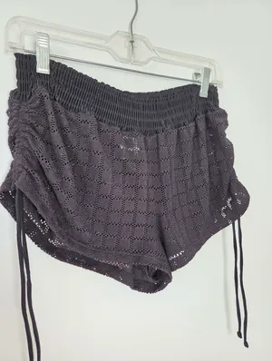 No Boundaries Swim Cover Up Bottom Black Crochet Knit Ruched Sheer Ties Small thumbnail 4