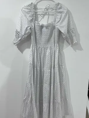 Hill House Home The Nap Dress White Blue Print Smocked Midi S thumbnail 1