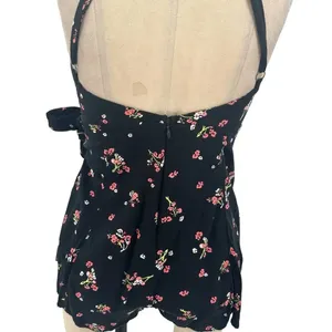 Free People Tango at Night Black Floral‎ Print Wrap Romper Size 2 thumbnail 8