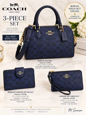 NEW Coach Navy Signature 3-Piece Rowan Satchel Wallet Wristlet Set NWT thumbnail 2