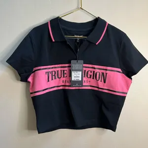 True Religion Black &‎ Hot Pink Cropped Polo thumbnail 1