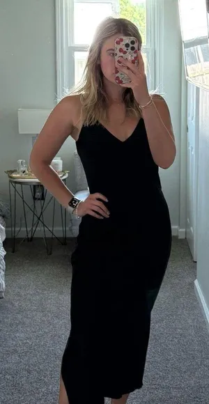 Black satin midi dress thumbnail 1