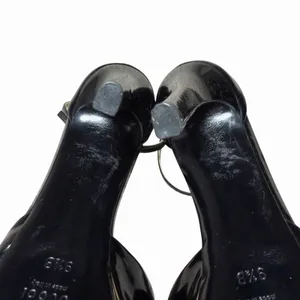 Gucci Black Patent Leather Gold‎ Platform Peep Toe Heels 9.5B Made in Italy thumbnail 12