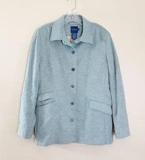 Façonnable Sky Blue Wool Blend Herringbone Jacket thumbnail 1