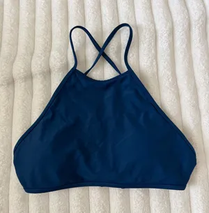 aerie High-Neck Crisscross Swim Top in Navy thumbnail 1