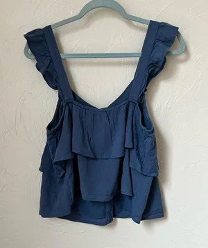 NWT American Eagle cropped blue ruffle top size M thumbnail 12